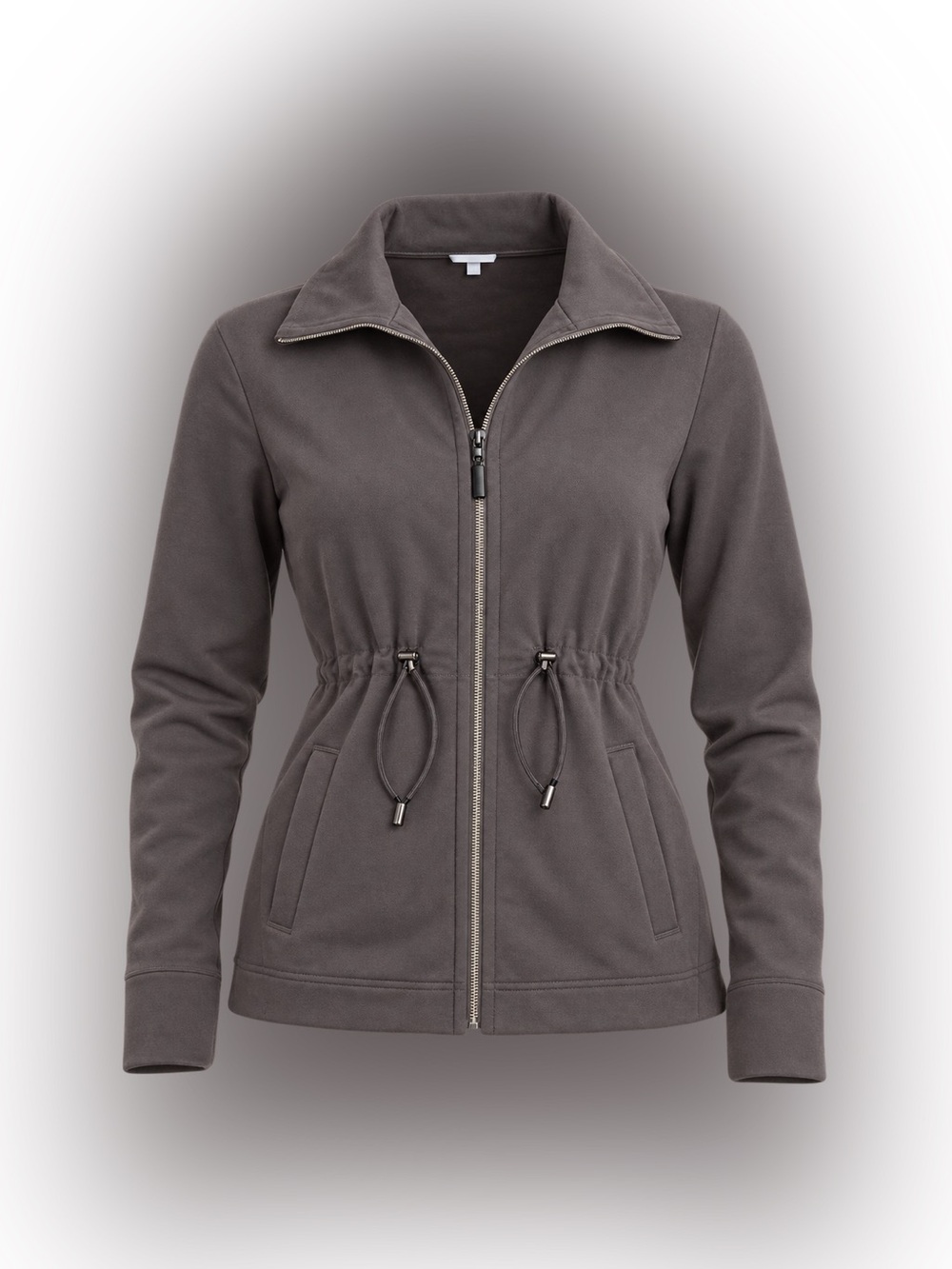 Chico's Zenergy Women's 2 Brown Knit Full Zip Drawstring Waist Jacket Pockets
